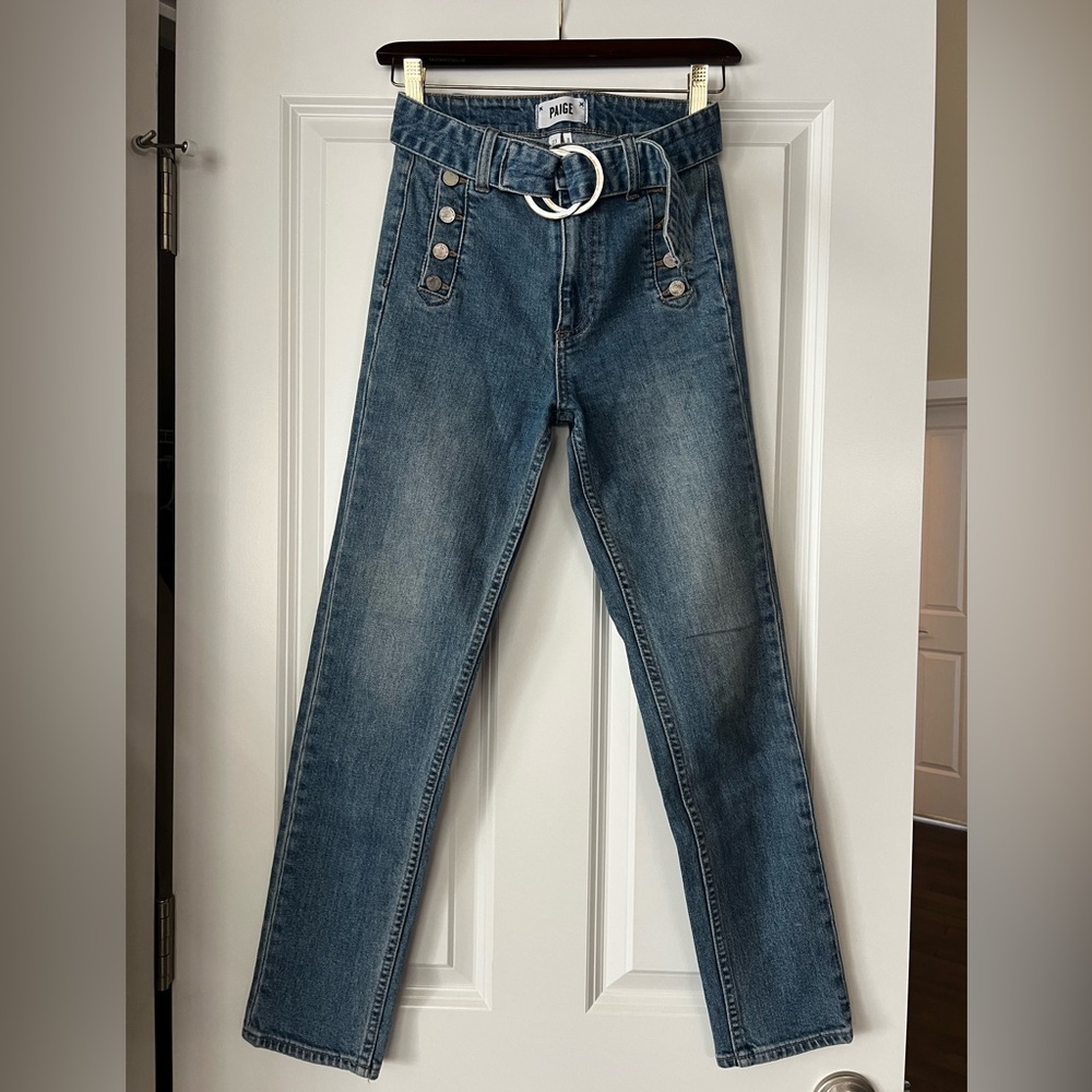 Paige - belted high-rise boot cut jean
